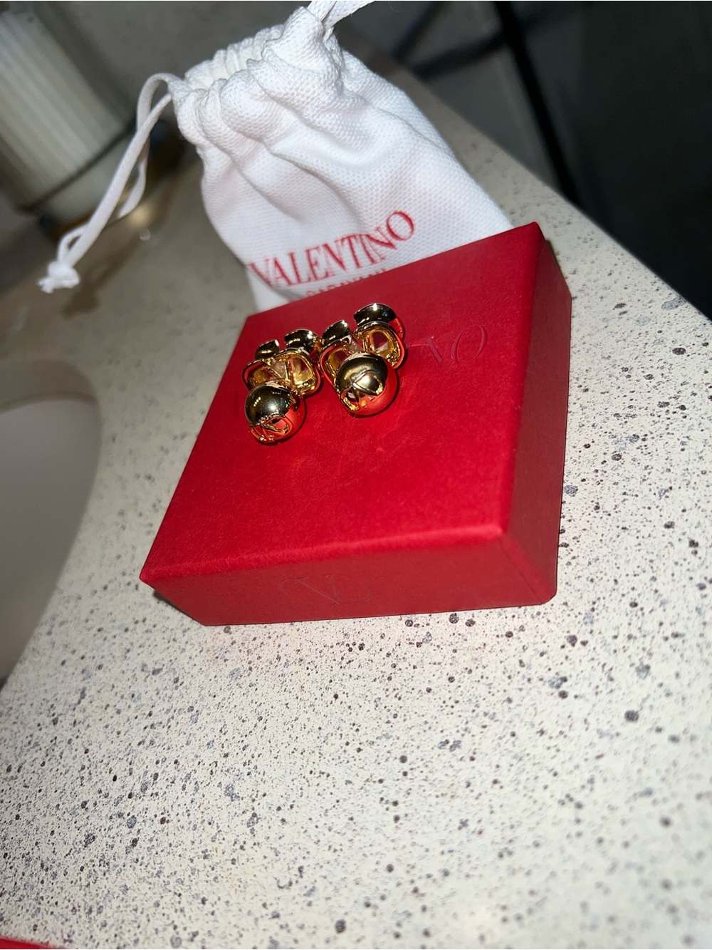 Valentino Garavani White Drawstring Pouch with Red Presentation Box